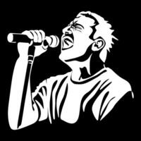 Man singer silhouette, man singing on mic, singer singing silhouette, vocalist singing to microphone One continuous line illustration vector