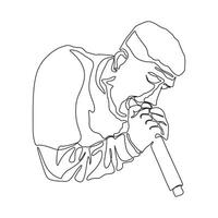 Man singer silhouette, man singing on mic, singer singing silhouette, vocalist singing to microphone One continuous line illustration vector