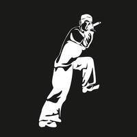 Man singer silhouette, man singing on mic, singer singing silhouette, vocalist singing to microphone One continuous line illustration vector