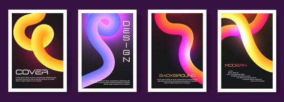 Set Of Gradient Line Cover Background. Futuristic Design Theme. Illustration. vector