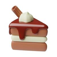 3d pastel pedazo con chocolate vidriar ilustración mínimo el plastico Tres dimensional panadería icono vector