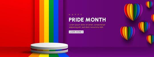 happy pride month cover banner, lgbtq rights pride month web landing page, lgbt rainbow colored vector