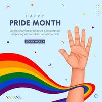 lgbt pride month festival celebration square banner design with illustration of hands holding flags and shows different gestures, human rights violatioin vector