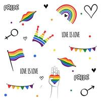 happy pride month seamless pattern with illustration of pride elements vector