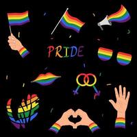 happy pride month seamless pattern with illustration of pride elements vector