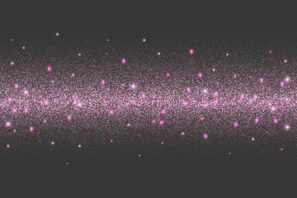 Pink glitter background with rose sparkles and confetti. Falling sequins shimmer textured effect. Shiny dust with bright particles on black backdrop. abstract decoration, holiday design border