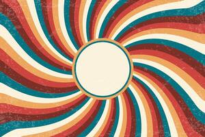 Retro sun background. Abstract summer sunburst with rays. Vintage grunge texture 70s design. Old paper groovy color illustration. vector