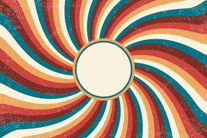 Retro sun background. Abstract summer sunburst with rays. Vintage grunge texture 70s design. Old paper groovy color illustration. vector