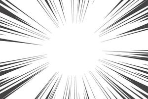 Comic manga radial lines with speed effect for comics book. Black and white explosion background. Flash ray blast glow. vector