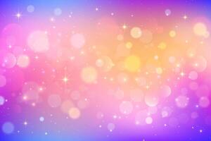 Pink unicorn background with stars. Cute sky with bokeh and glitter. Fantasy magic kawaii galaxy. Purple dreamy space. Holographic gradient wallpaper. vector