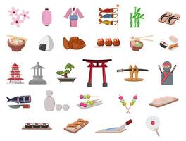 japonés cocina y cultura íconos ilustración conjunto vector