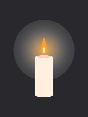 Lit wax candle with fire flame isolated on black vertical background. The concept of a minute of silence and respect for the memory of the dead. Ukraine without electricity.