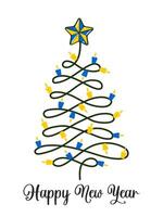 New Year's Christmas tree with lights in the form of blue and yellow candles isolated on a white vertical background. vector