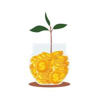 vaso tarro con oro monedas aislado en blanco antecedentes. crecimiento de el presupuesto y finanzas. vector