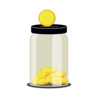 Money box. Glass jar with gold coins isolated on white background. vector