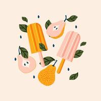 Pera hielo crema con frutas aislado en un ligero delicado rosado antecedentes para verano huellas dactilares. vector