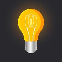 one yellow glowing electric lamp isolated on black background. vector