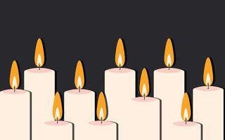 Pink candles burn on a black background. Illustration design for a horizontal poster with copy space for text. vector