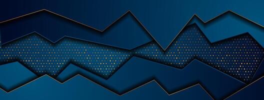 Dark blue and golden abstract tech geometric background vector