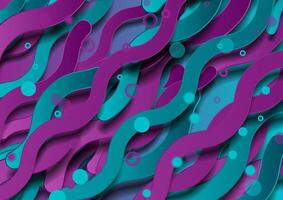 Blue violet waves and circles abstract geometric background vector