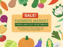 Banner with different vegetables. Poster in flat style for a farmer's market, color illustration vector