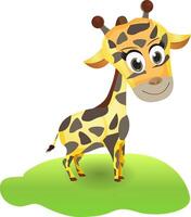 cartoon cute giraffe on grass isolated vector