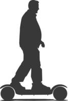 silhouette elderly man riding hoverboard black color only vector