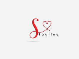 S letter with love line art and red gradient color logo design template vector