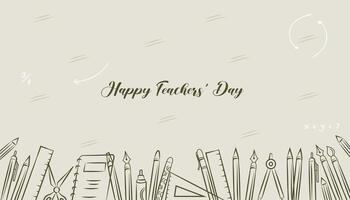 Happy teachers day.Hand-drawn black and white line sketch school tools background. vector