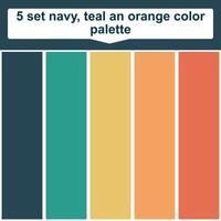 5 set navy, teal an orange color palette. Elegant orange, teal and navy colors palette. Beautiful color palette vector