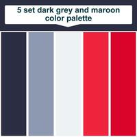 5 set dark grey and maroon color palette. Elegant maroon and dark grey colors palette. Beautiful color palette vector