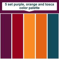 5 set purple, orange and tosca color palette. Elegant tosca, orange and purple colors palette. Beautiful color palette vector