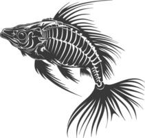 silueta pescado esqueleto negro color solamente vector
