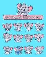 Set of cute elephant cartoon character in various poses stickers vector