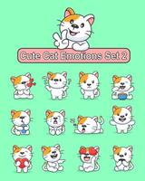 Set of cute cat cartoon character in various poses stickers vector