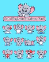 Set of cute elephant cartoon character in various poses stickers vector