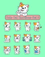 Set of cute cat cartoon character in various poses stickers vector