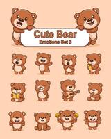 Set of cute bear cartoon character in various poses stickers vector