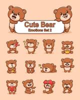 Set of cute bear cartoon character in various poses stickers vector