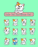 Set of cute cat cartoon character in various poses stickers vector