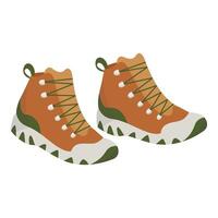 Colorful tourist boots in flat style. Brown camp and hike shoes. isolated illustration on a white background vector