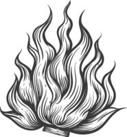 Fire flame full with engraving style black color only vector