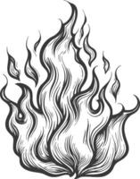 Fire flame full with engraving style black color only vector