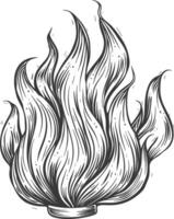 Fire flame full with engraving style black color only vector