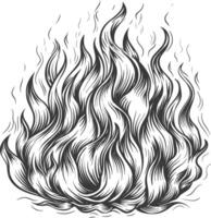 Fire flame full with engraving style black color only vector
