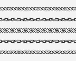 Set seamless chain link. Different chains silhouette black and white isolated on background. Chainlet line design elements. vector