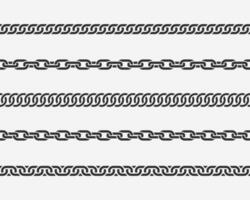 Set seamless chain link. Different chains silhouette black and white isolated on background. Chainlet line design elements. vector