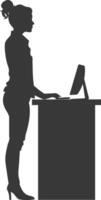 Silhouette receptionist in action full body black color only vector