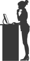 Silhouette receptionist in action full body black color only vector