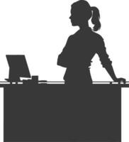 Silhouette receptionist in action full body black color only vector